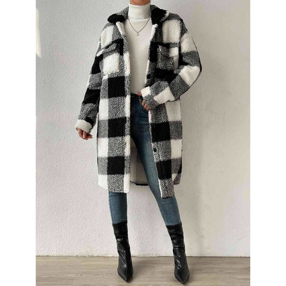 Plaid Button Down Longline Coat - Picture 7 of 8